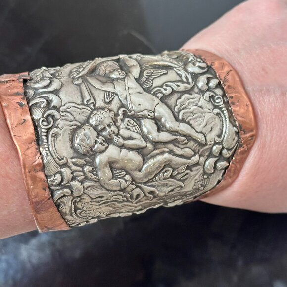 Antique Obsessions Jewelry - Gorham Sterling Silver Cherub Cuff Copper Cherubim Angel Antique 925 Victorian
